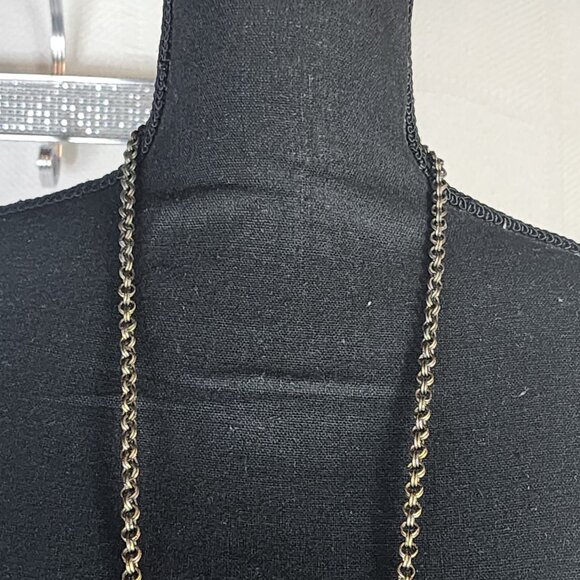 Chico's Mixed Metal Brass Rhinestone Wood Stacking Ring Bead 39" Rolo Necklace - Picture 5 of 16